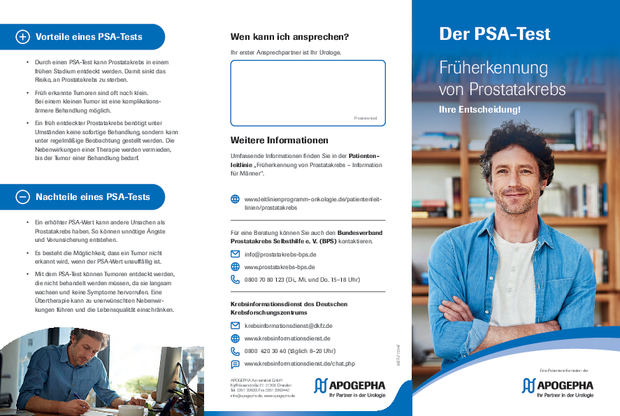 Vorschaubild einer herunterladbaren Datei Titelseite der PDF-Datei PSA-Flyer Patienteninformation