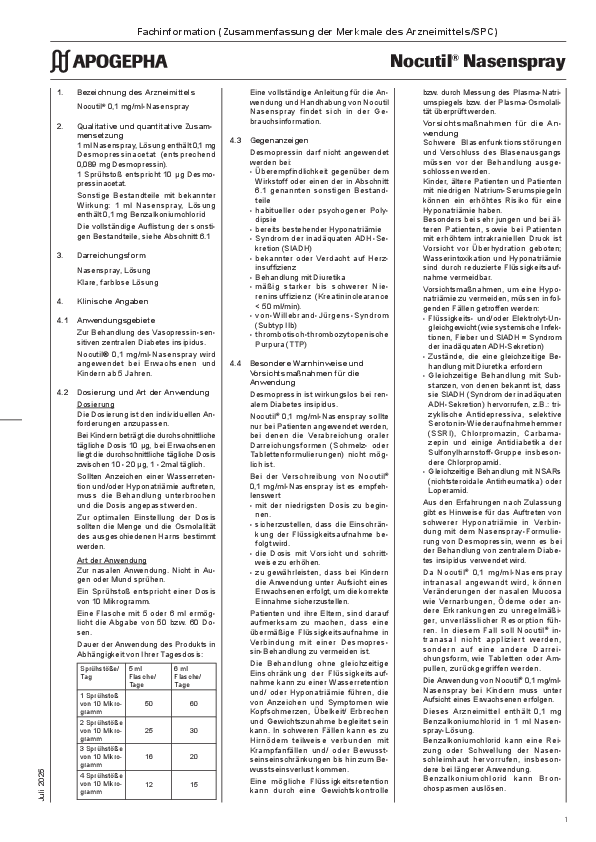 Preview image of a downloadable file Title page of the PDF file Technical information on Nocutil® 0.1 mg/ml Nasal Spray