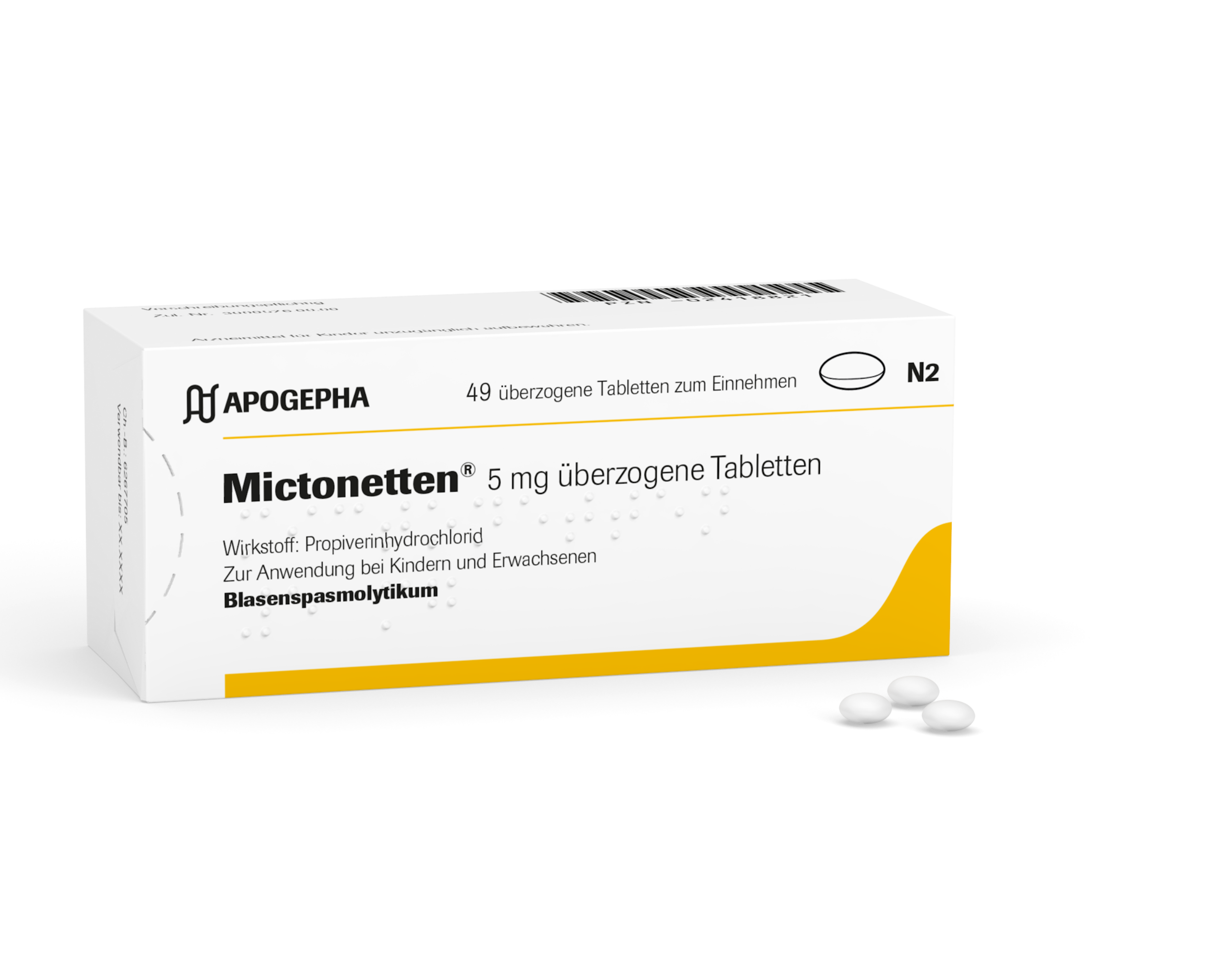 [Translate to English:] Packshot von Mictonetten® in der Dosierung 5 mg.