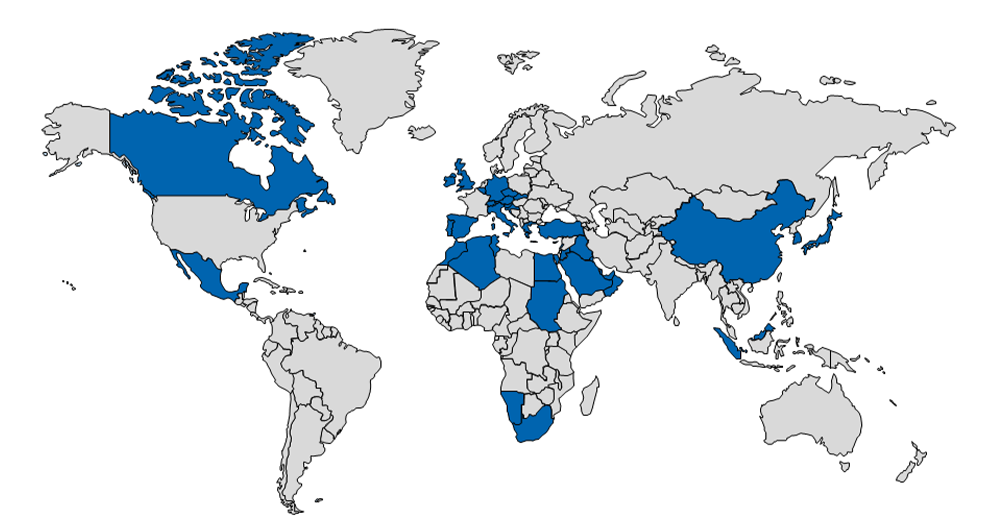 Interaktive Grafik zeigt, in welchen Ländern weltweit APOGEPHA Produkte auf dem Markt bzw. unter Vertrag hat und wo eine Markteinführung bevorsteht.